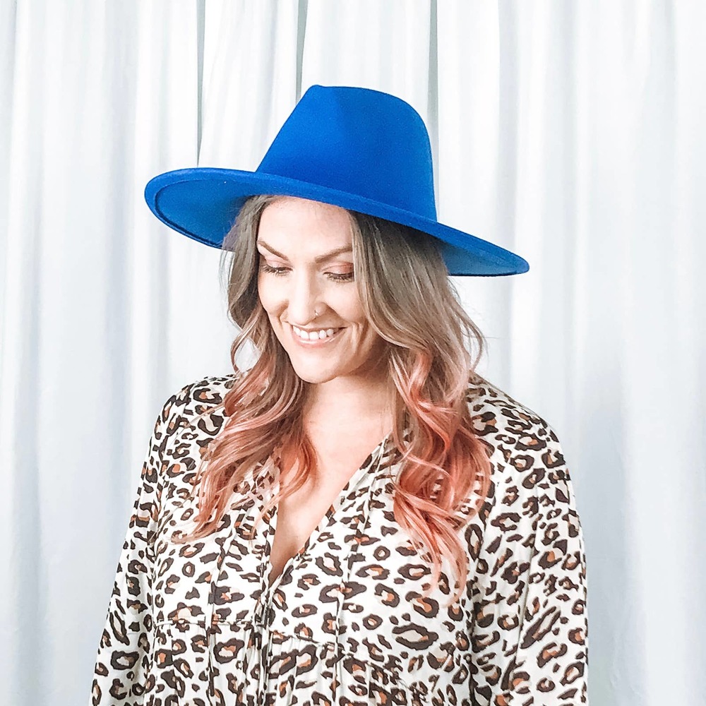 NWT Wide Brim Western Style Fedora Hat Cobalt Blue